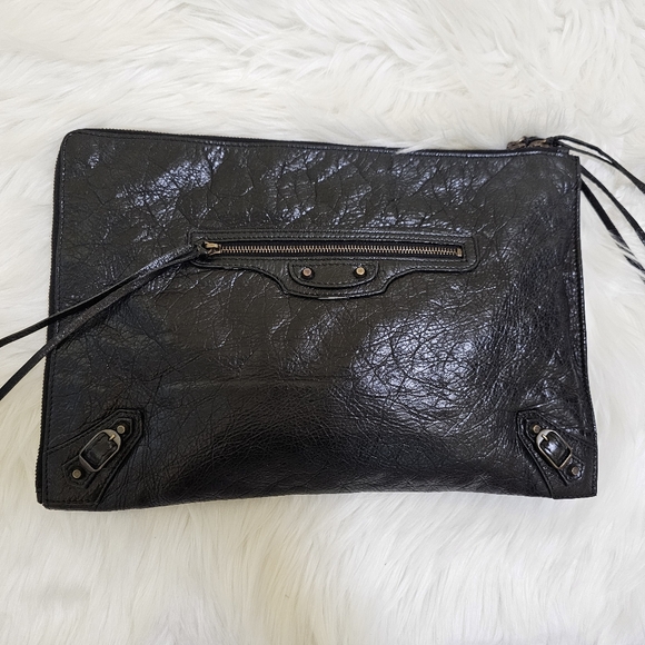 Balenciaga Handbags - Balenciaga 2015 Lambskin Motocross Classic Zip Around Flat clutch bag